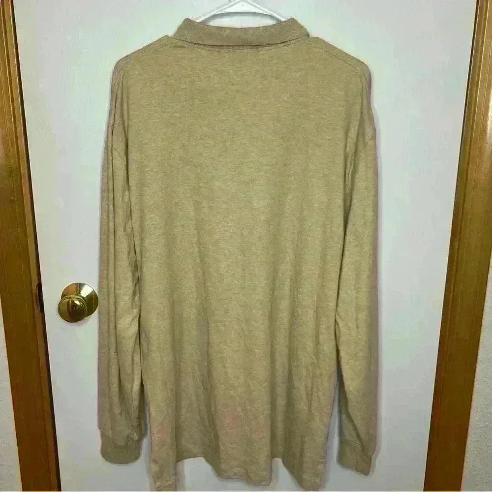 Polo Ralph Lauren Long Sleeve Polo Shirt Men Large Tan 1/4 Button‎ Pullover